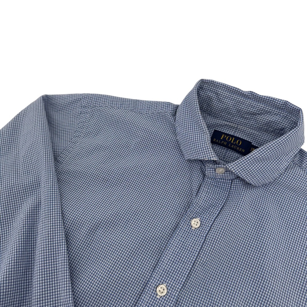 Polo Ralph Lauren Button Down Shirt‎ Mens 15.5 Gingham Cotton Classic Blue White